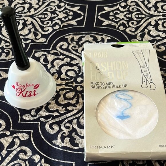 Primark Miss to Mrs Backseam Hold Up Stockings and ring for kiss - Picture 1 of 7